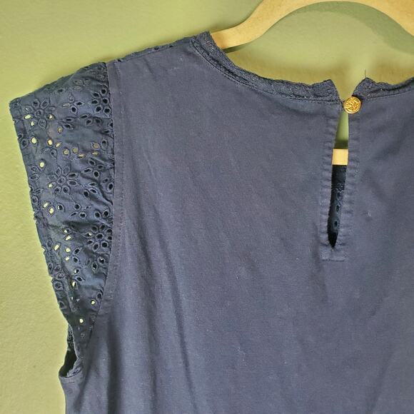 Draper James Womens Navy Blue Knit Eyelet Short Cap Sleeve Dress Size Medium - Picture 5 of 7